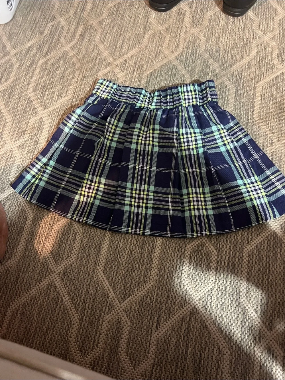 Justice Navy and Lime Plaid Pleated Skirt with Belt